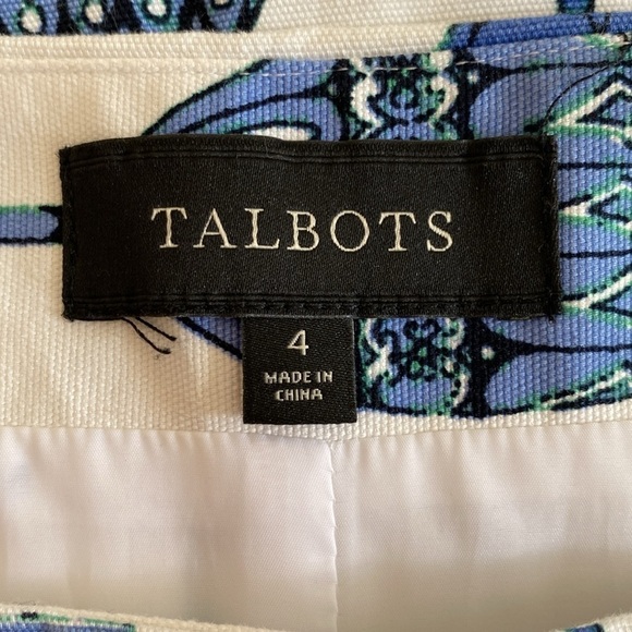 Talbots Cotton White Blue Cocktail Glasses Pencil Skirt Sz 4 - Picture 3 of 6